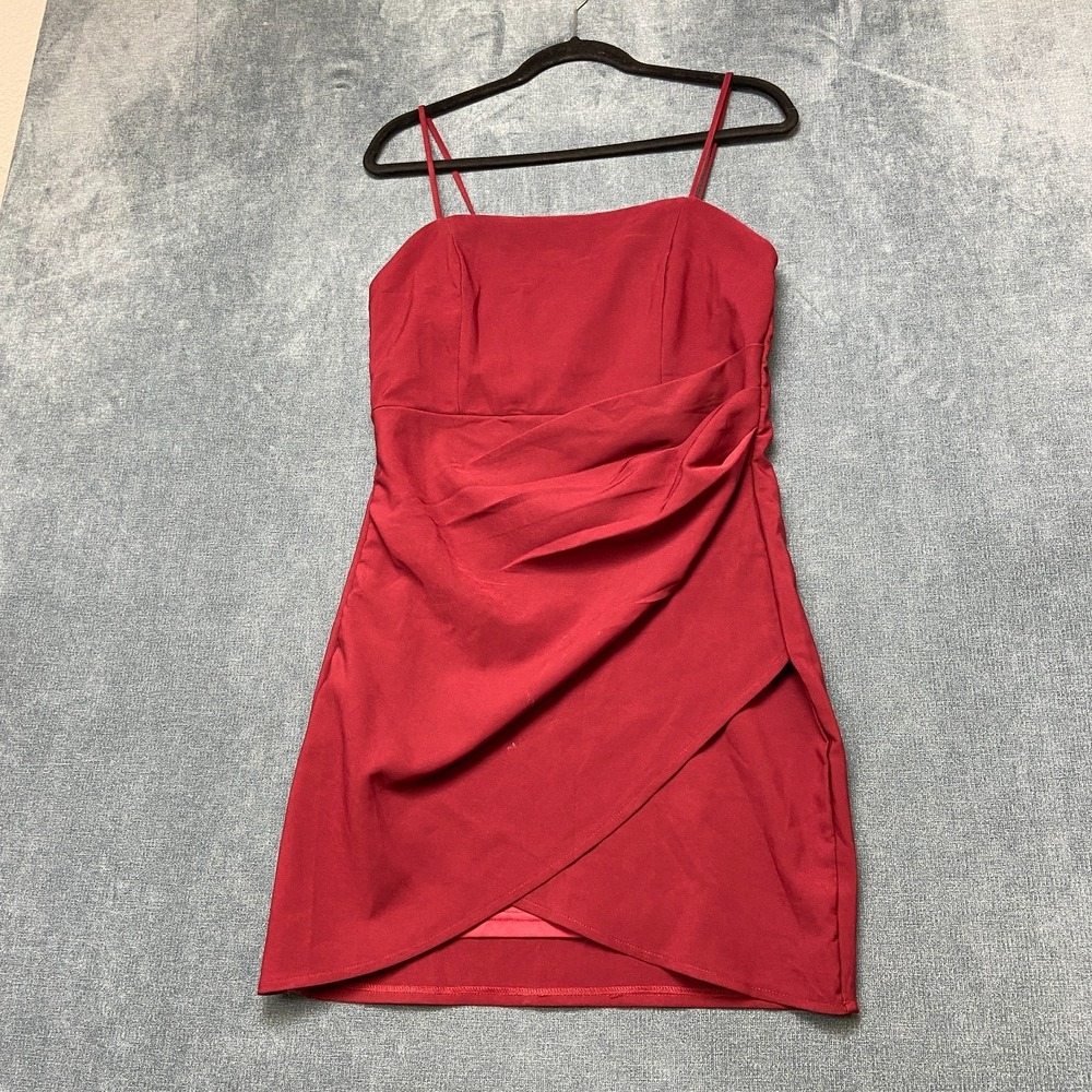 French Kiss Bodycon Mini Dress Womens Large Red Spaghetti Straps Side Zip Casual